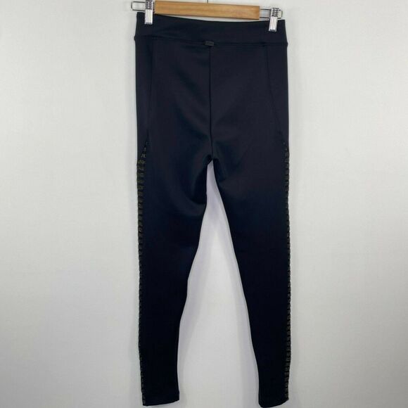 Koral Black Side Shimmer Stripe Mesh Pull On Leggings Women's Size Large L - Picture 6 of 6